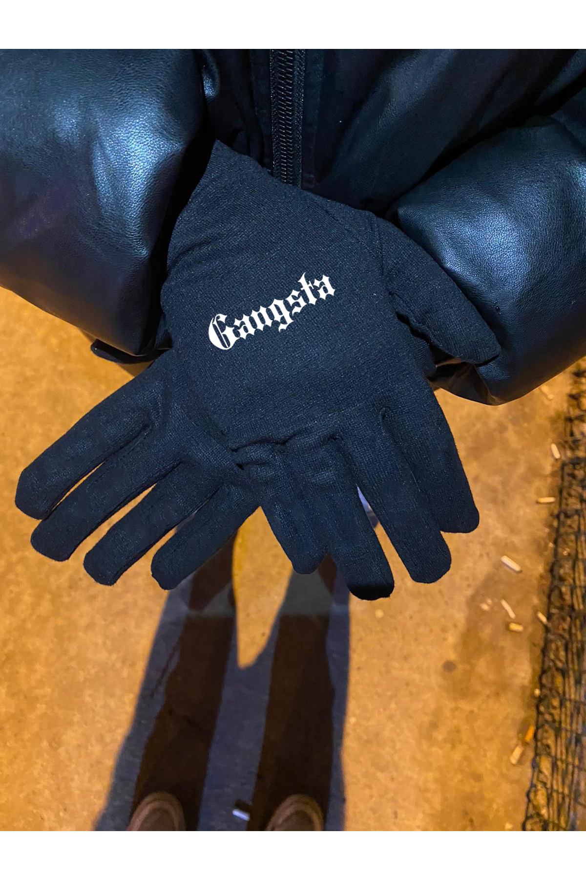 Flex  Gangsta Logolu Reflektörlü Siyah Kumaş Eldiven1-fosfor-esnek-kış-drill-kar-motor-bisiklet