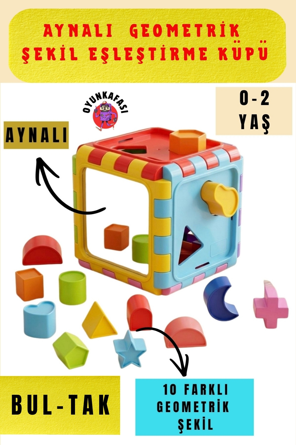 OYUNKAFASI Aynalı Bul Tak Küpü Geometrik Şekiller 0-2 Yaş Eğitici Zeka Oyuncağı fotoğrafı 3 (önizleme)