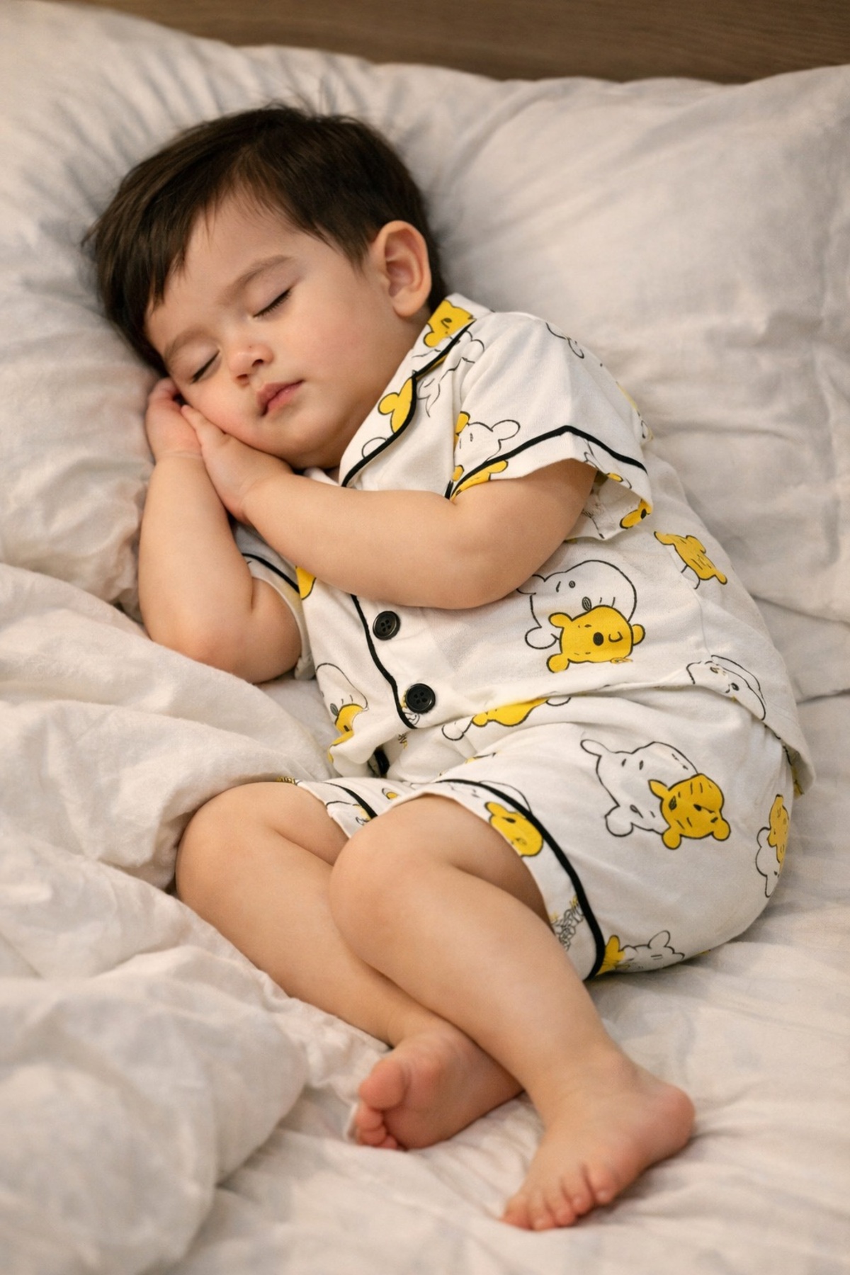 ALAMODECOR Sarı Ayı Desenli Kız & Erkek Çocuğu Düğmeli Pijama Takımı fotoğrafı 3 (önizleme)