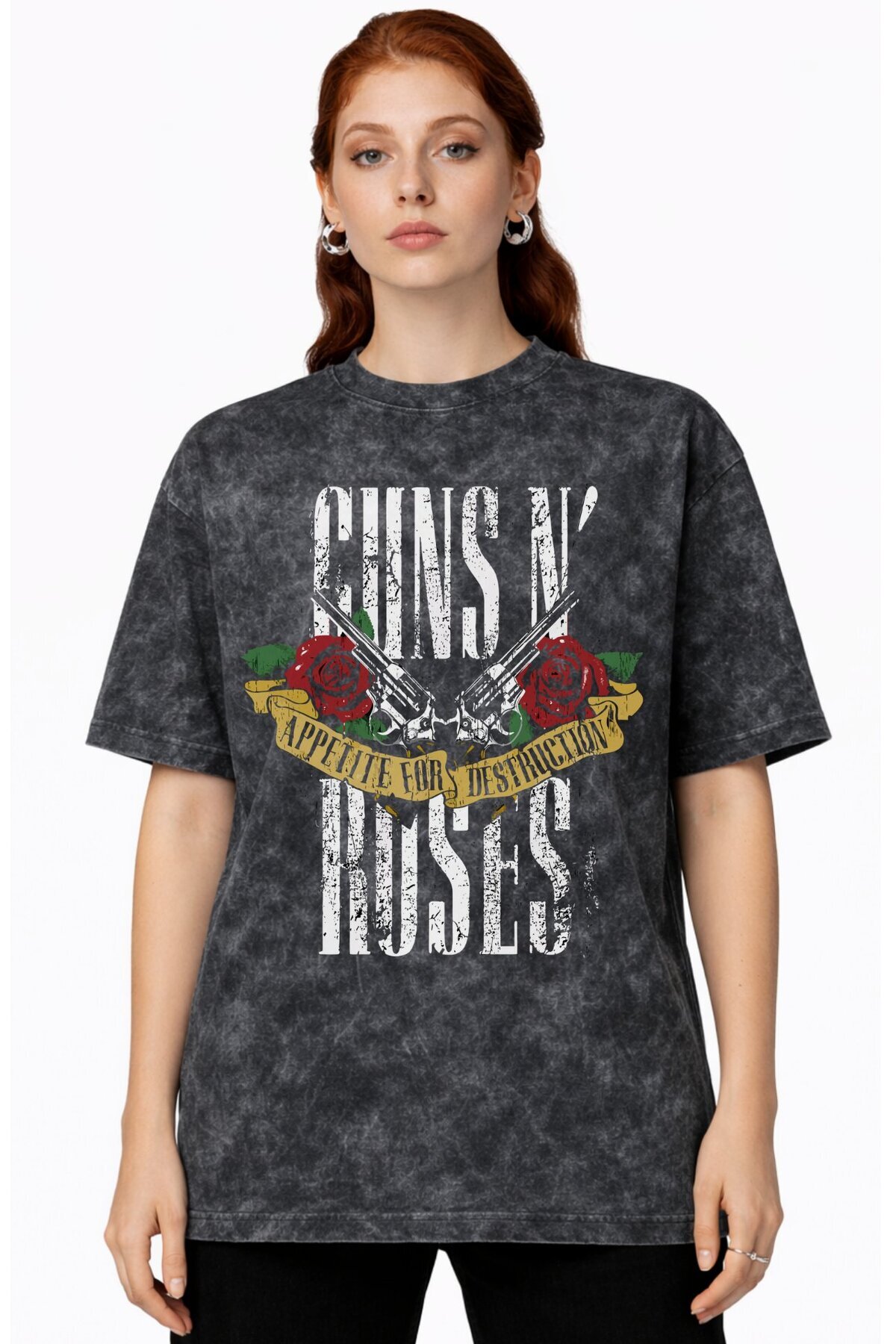 SEVBANO Guns N' Roses Rock Metal Müzik Grubu Baskılı Unisex Oversize Vintage Yıkamalı Tişört görsel 2
