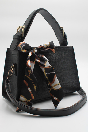 LASSO Kadın Siyah Orta Boy Fularlı Kemer Sap Detaylı Fermuarlı ve İç Cepli El...