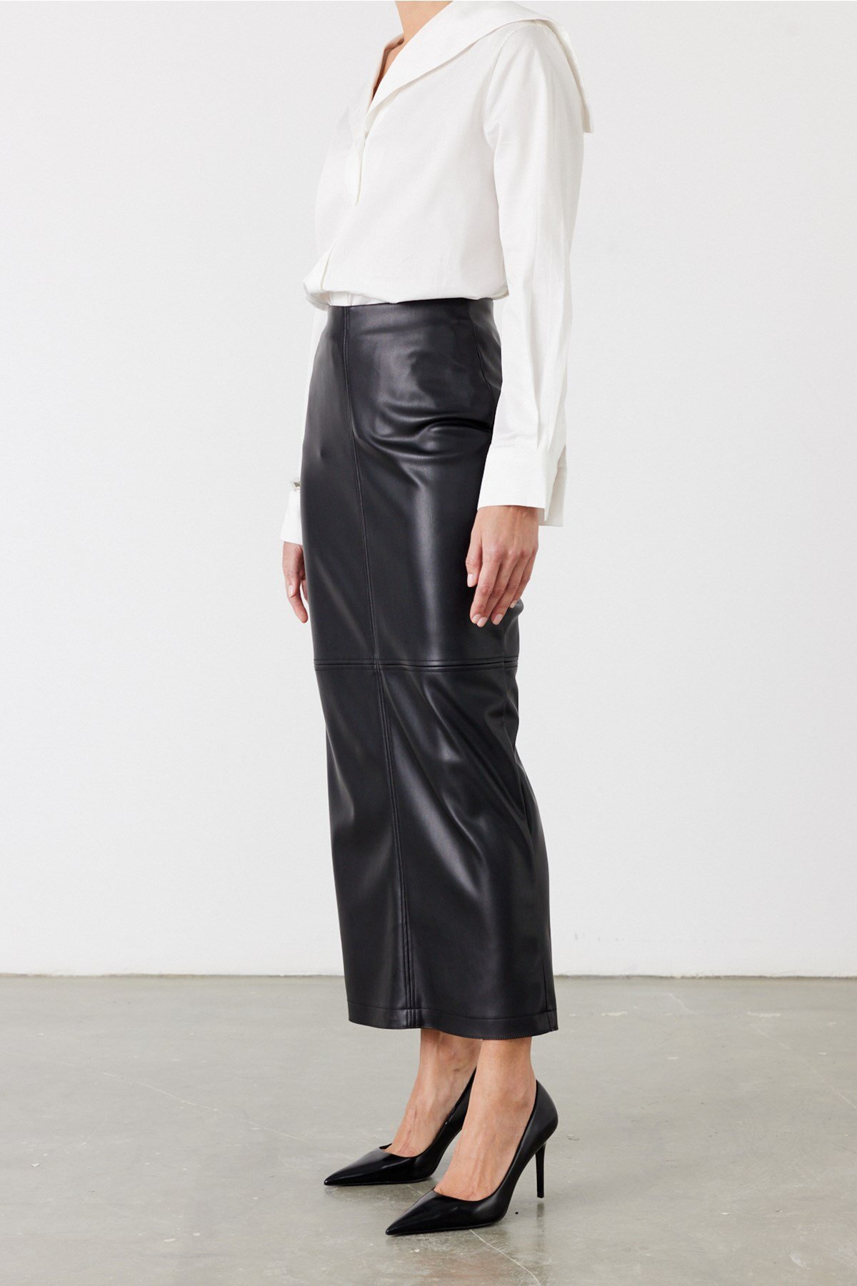 FACETTE  Suni Deri Midi Etek Siyah - Görsel 4