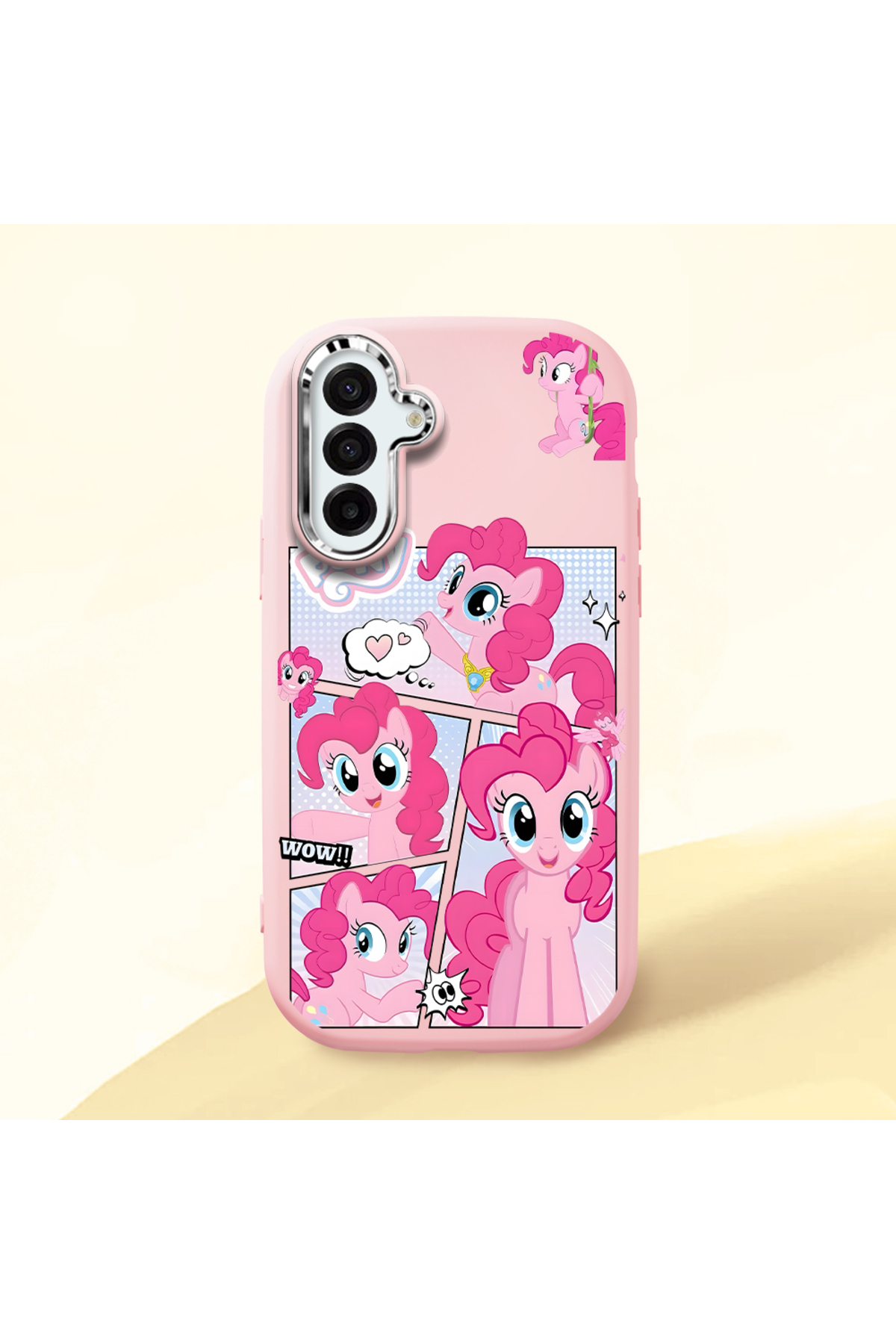 Samsung Galaxy A17 4G/5G Compatible Shock Absorber Camera Protected Pink Silicone Case with Pony Pattern
