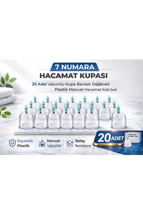 Genel Markalar 7 Numara Hacamat Kupası 20 Adet Vakumlu Kupa Bardak Dayanıklı ...