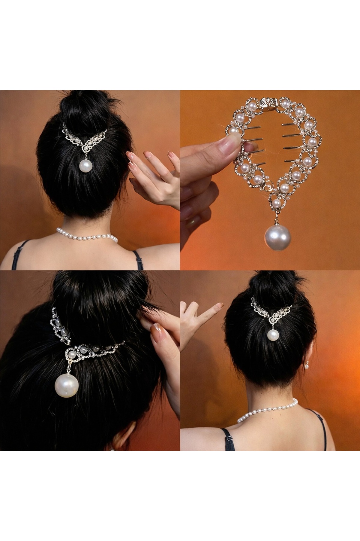 Heart Pearl Bun Buckle Women Hairpin Stylish Metal Hair Accessory