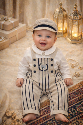 emir baby ✨ Minik Bey Kasketli 3 Parça Bayramlık Salopet Takım