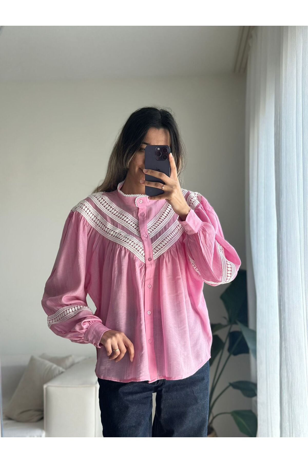 MODA  Pembe Fisto Detay Gömlek - Görsel 4