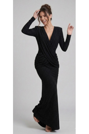 Elif Naz Moda Evi siyah uzun taşlı elbise