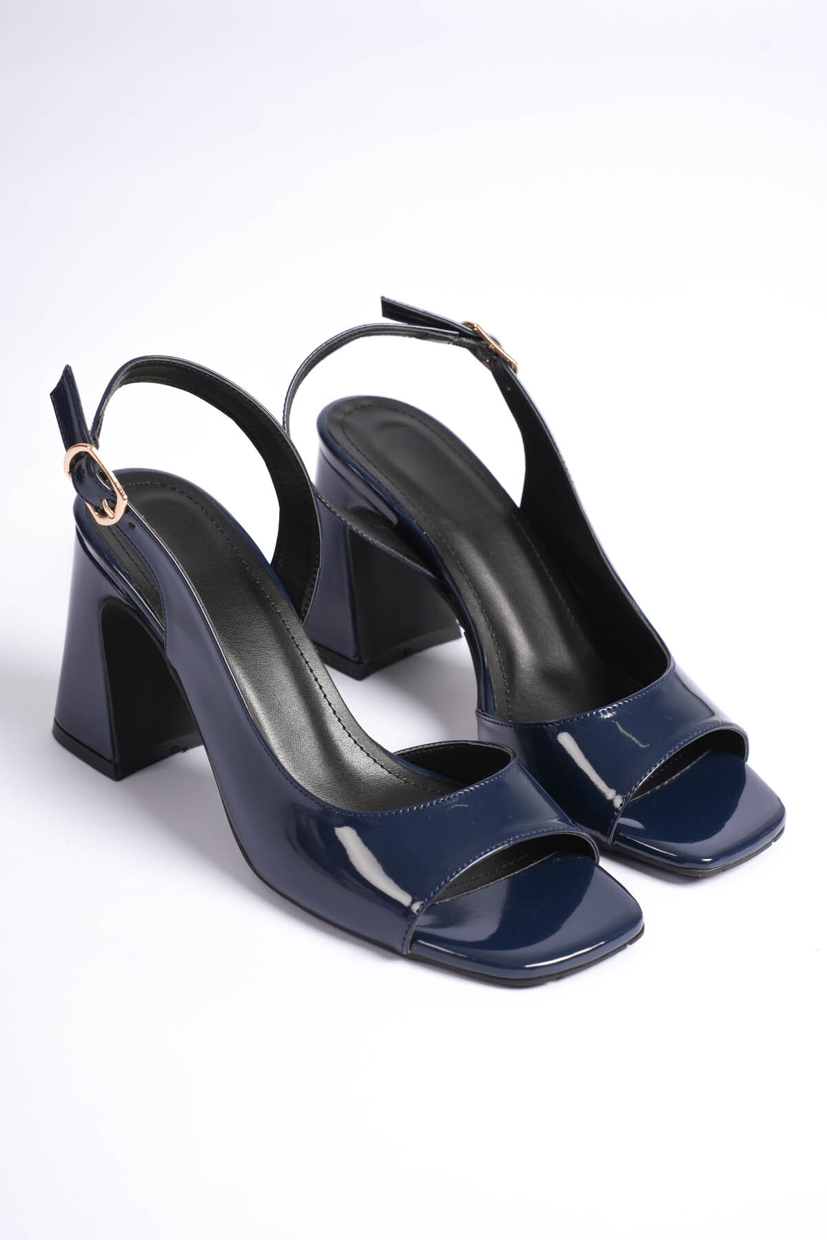 Delicate Women's Navy Blue Spring Side Open Thick Heel Shoes