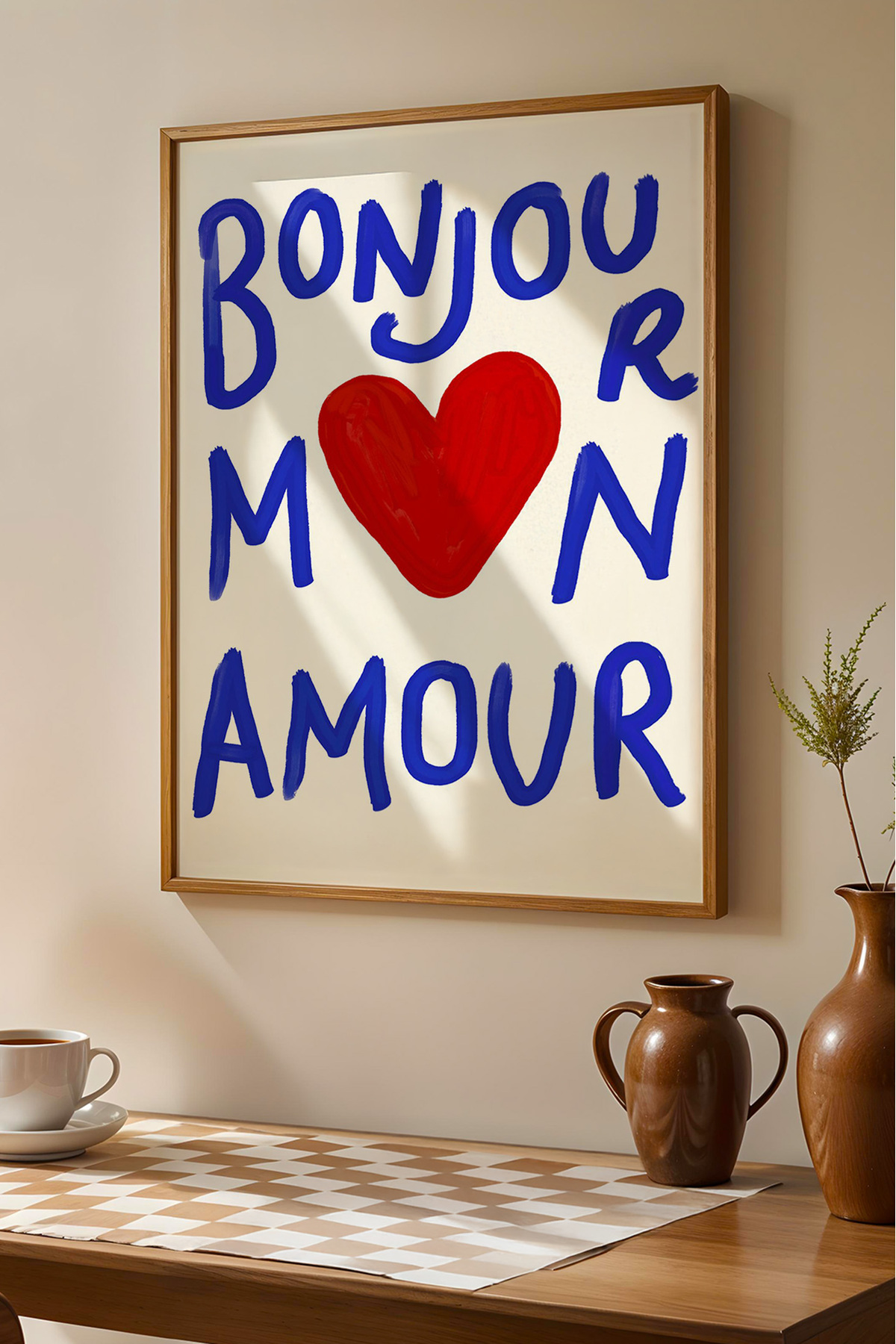 2'li Modern Mutfak Tablo Seti Domates Desenli ve Bonjour Mon Amour Poster Çerçevesiz