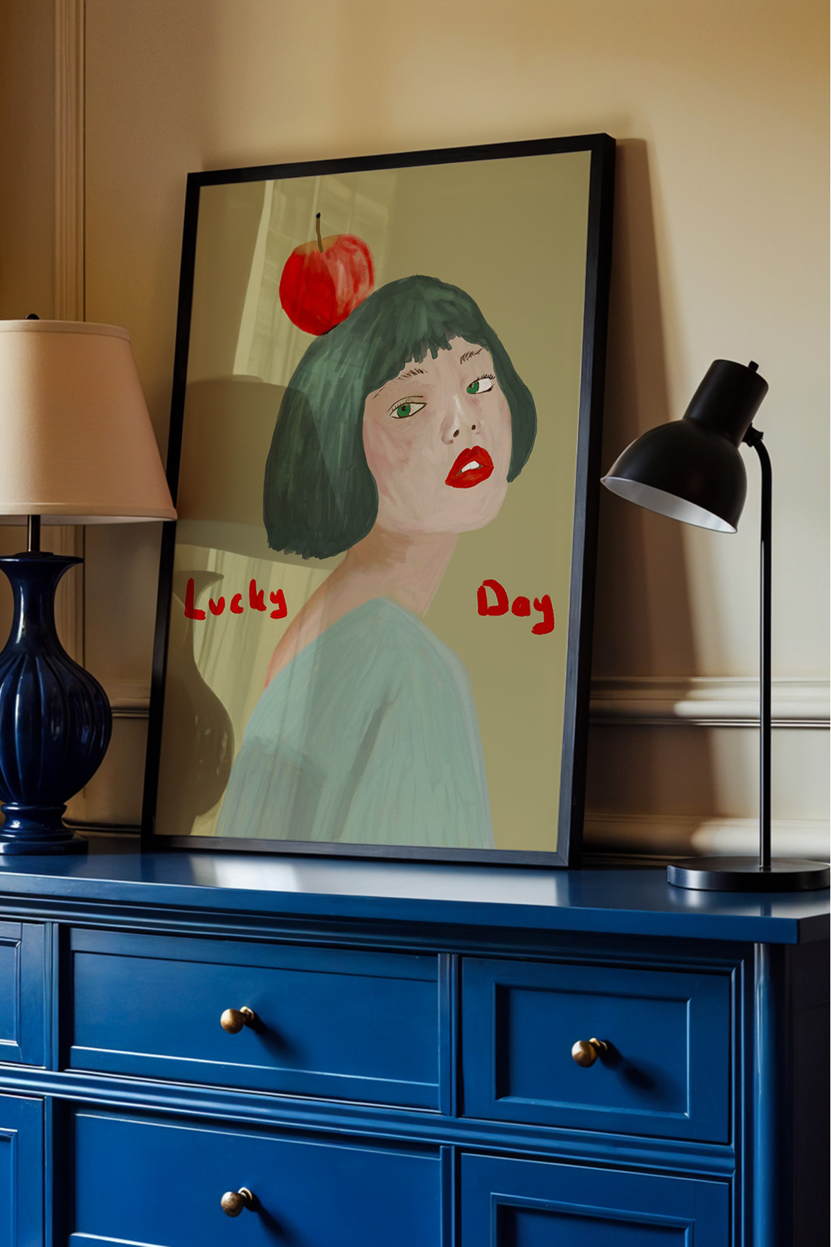 Kadın Figürlü Modern Tablo Lucky Day Yazılı Poster Duvar Dekoru Çerçevesiz