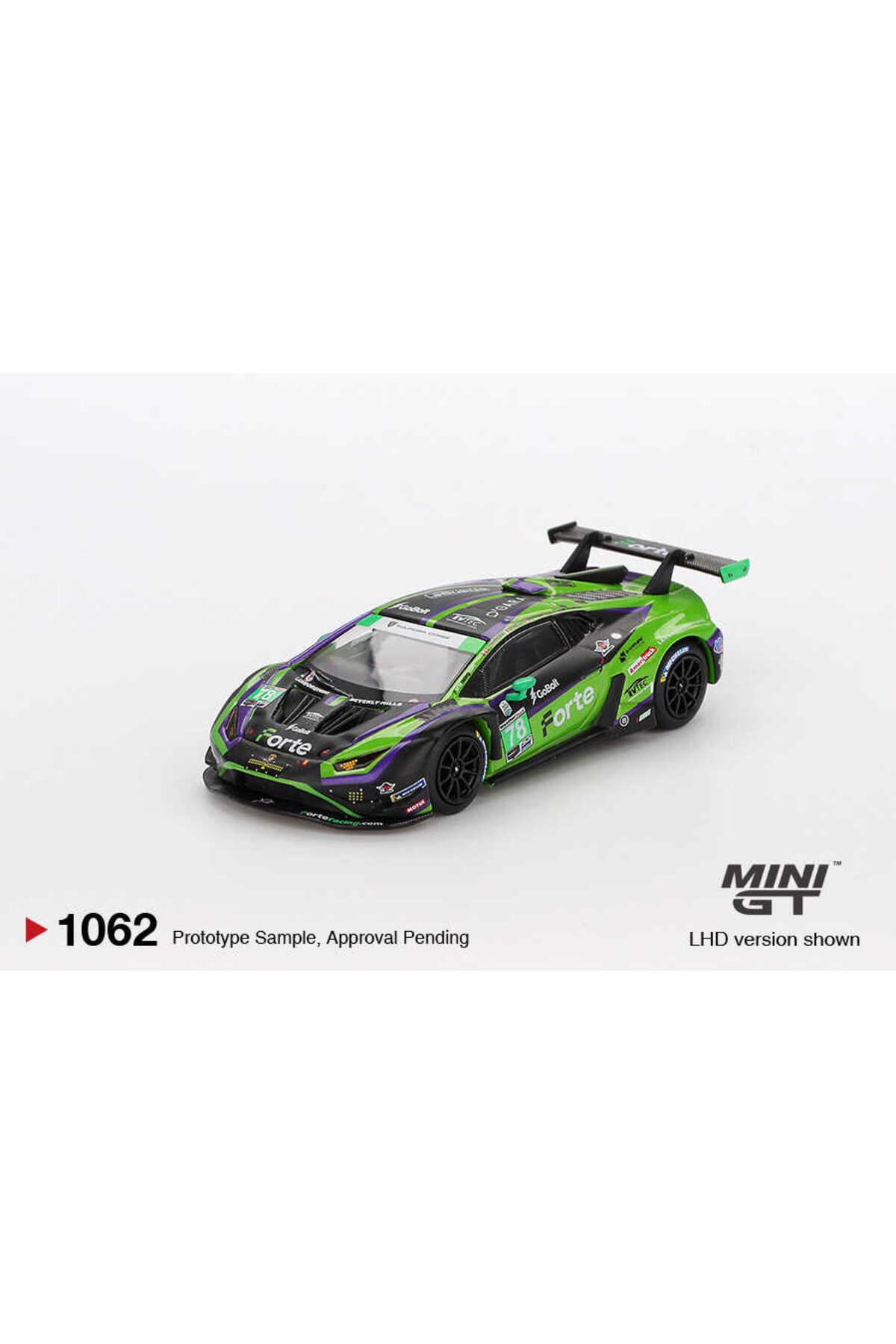 mini gt 1062 1/64 Lamborghini Huracán GT3 EVO2 #78 Forte Racing 2024 IMSA Daytona 24 Hrs fotoğrafı 2 (önizleme)