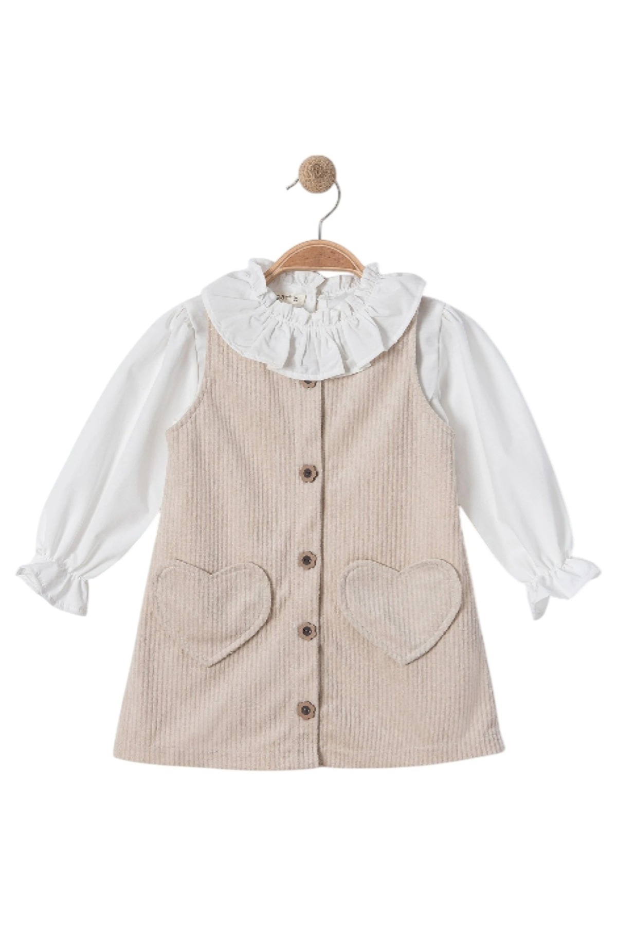 GMG Baby Bayramlık Gömlekli Fitilli Kadife Kız Çocuk Jile Elbise 2Y,3Y,4Y,5Y fotoğrafı 3 (önizleme)