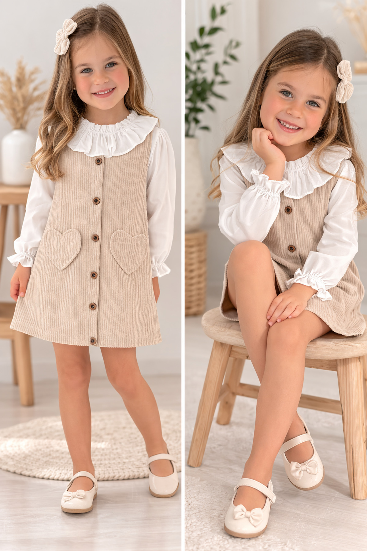 GMG Baby Bayramlık Gömlekli Fitilli Kadife Kız Çocuk Jile Elbise 2Y,3Y,4Y,5Y fotoğrafı 2 (önizleme)