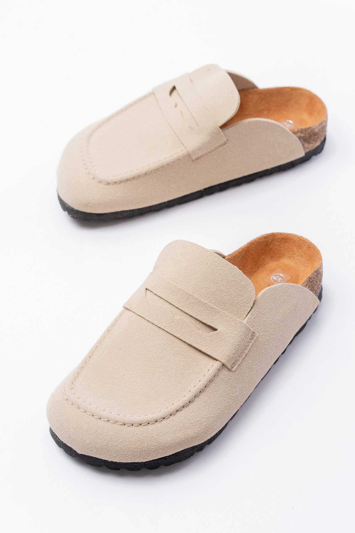 SBronze Bej Unisex Loafer Ayakkabı Mantar Tabana Terlik görsel 2