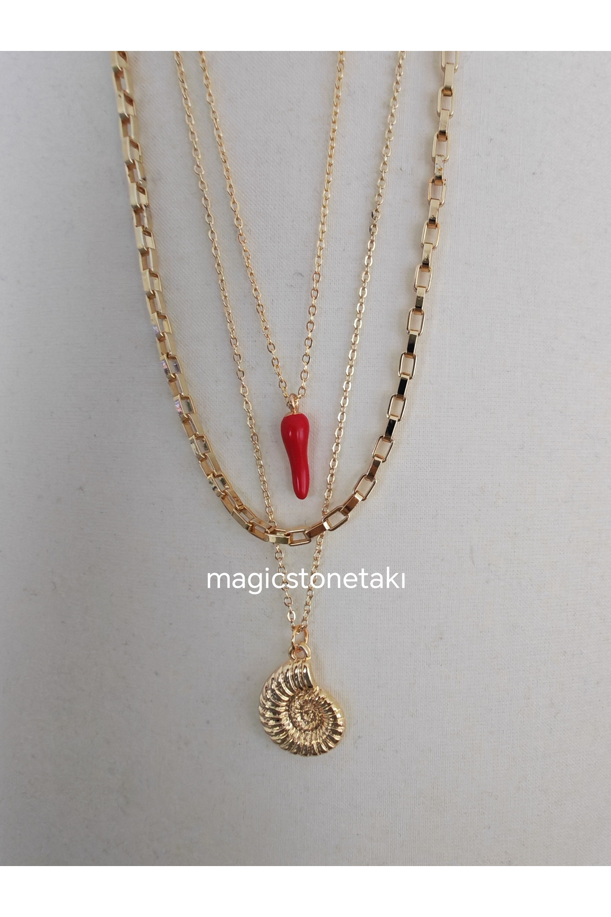 MagicStone Afrodit Aşk Ve Cesaret Altın Renk Üçlü Kombin Kolye görsel 3