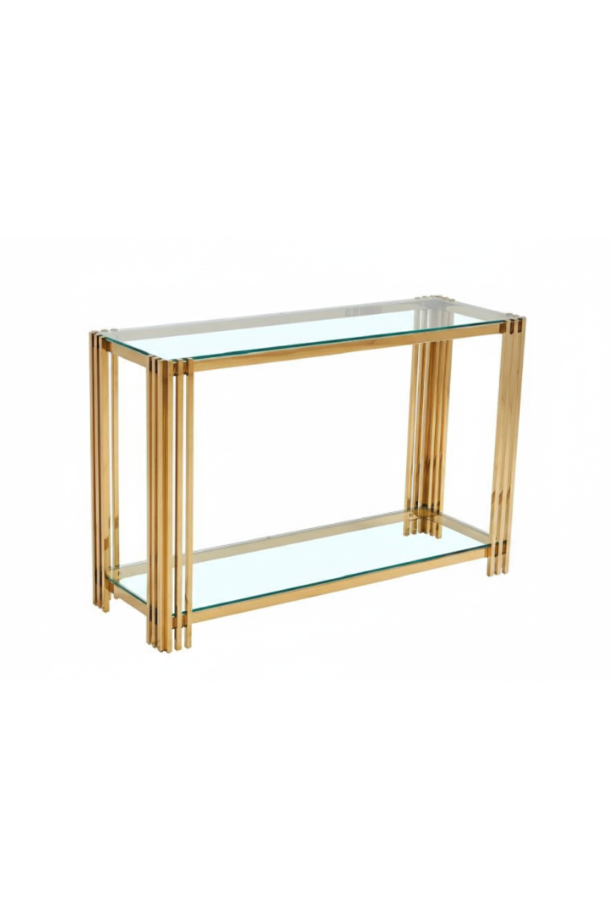 طاولة كونسول زجاجية عصرية بإطار معدني ذهبي