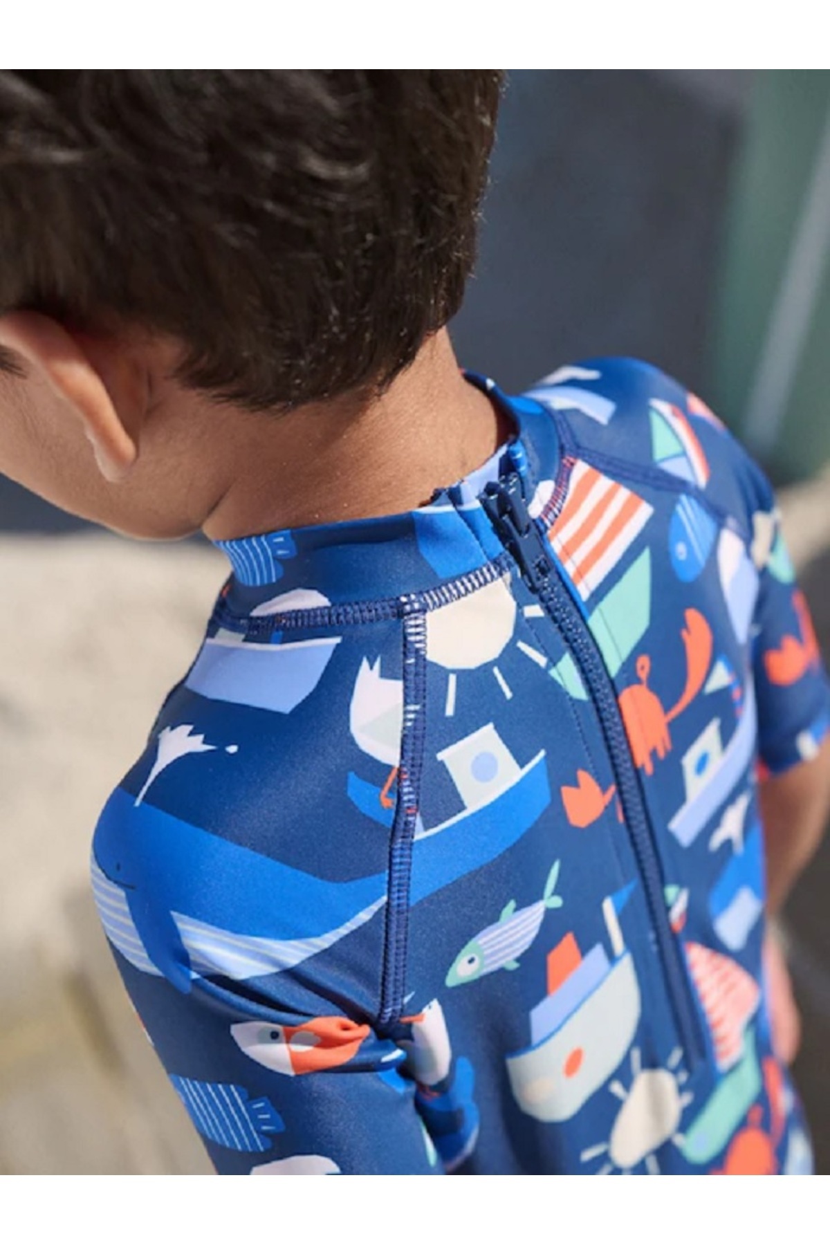 Next Baby Lacivert Denizci Desenli Güneşten Koruyucu UPF 50+ Tek Parça Mayo fotoğrafı 3 (önizleme)