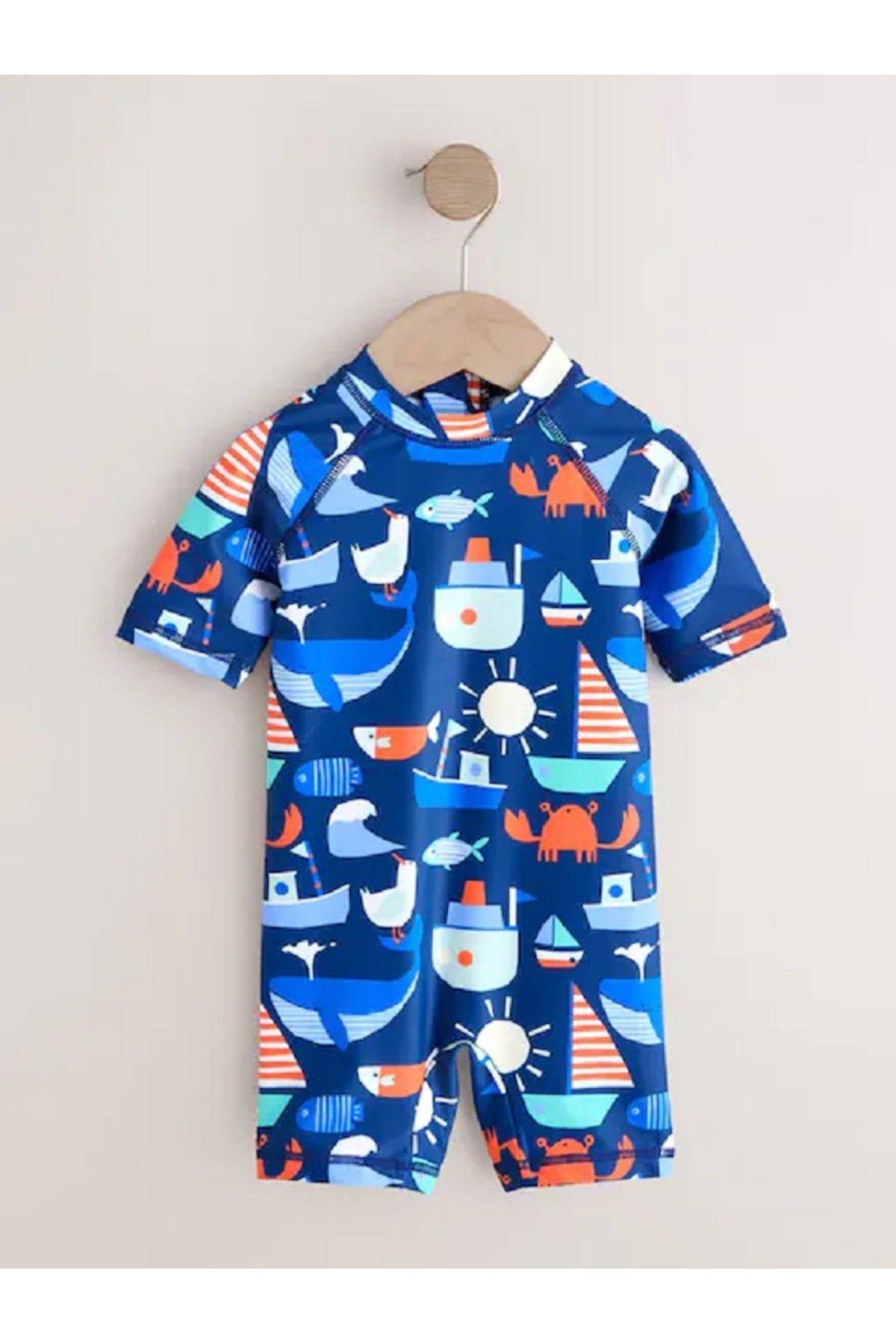 Next Baby Lacivert Denizci Desenli Güneşten Koruyucu UPF 50+ Tek Parça Mayo fotoğrafı 5 (önizleme)