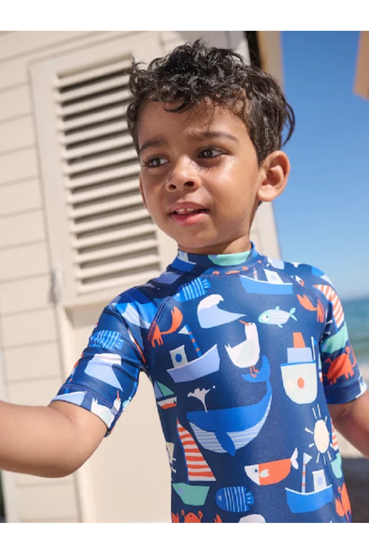Next Baby Lacivert Denizci Desenli Güneşten Koruyucu UPF 50+ Tek Parça Mayo fotoğrafı 4 (önizleme)