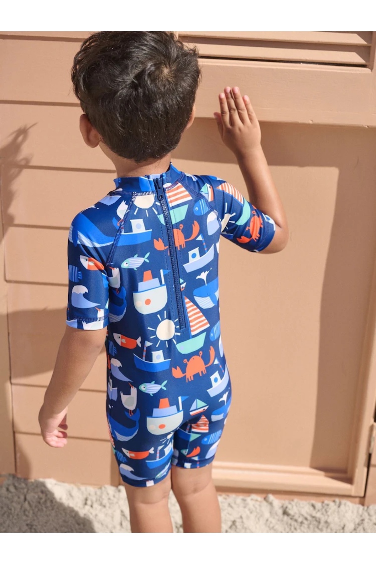 Next Baby Lacivert Denizci Desenli Güneşten Koruyucu UPF 50+ Tek Parça Mayo fotoğrafı 2 (önizleme)