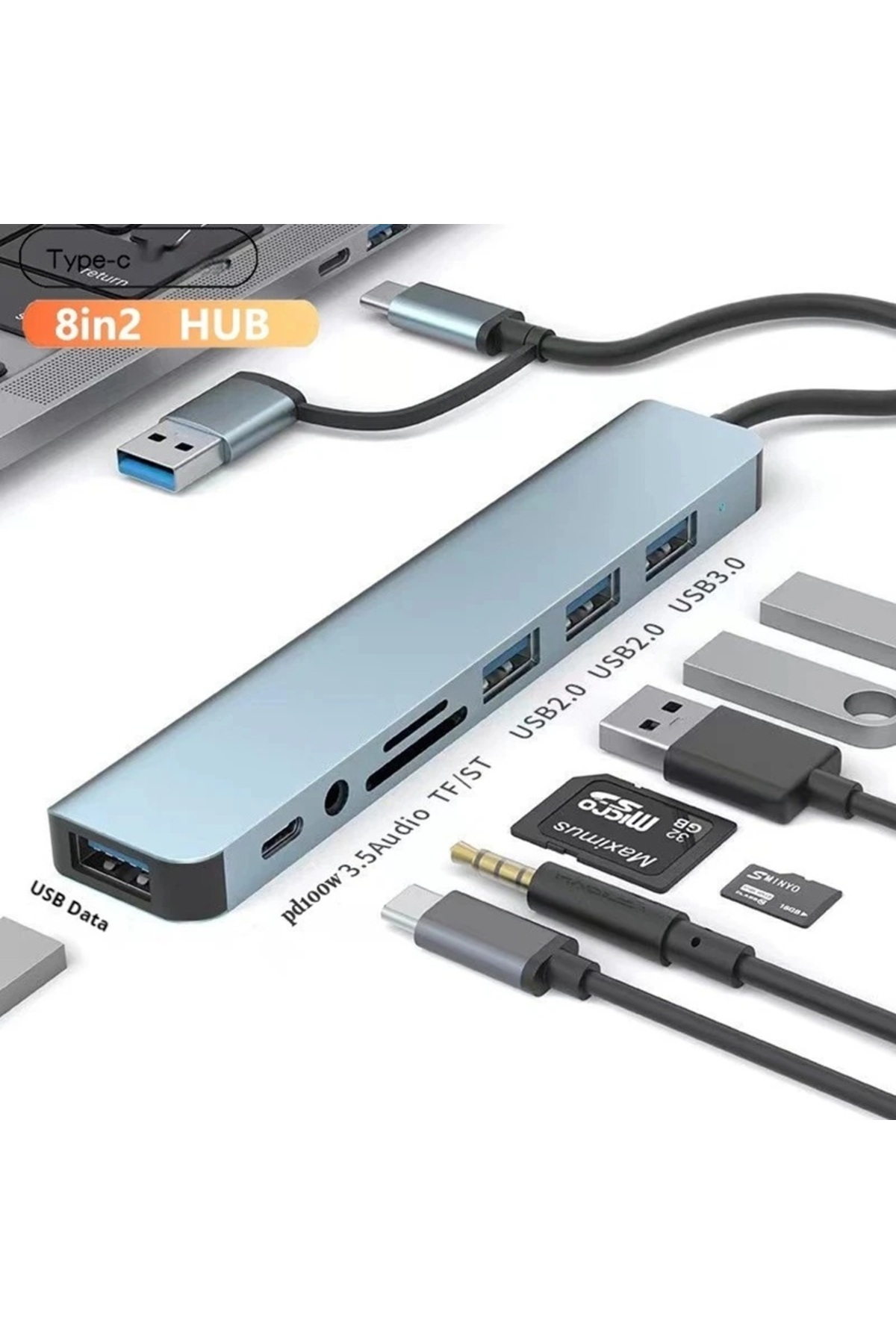 USB + Type C Hub Usb 3.0 2.0 Çevirici Docking Station with 3.5mm Audio Jack Adapter SD Card Reader