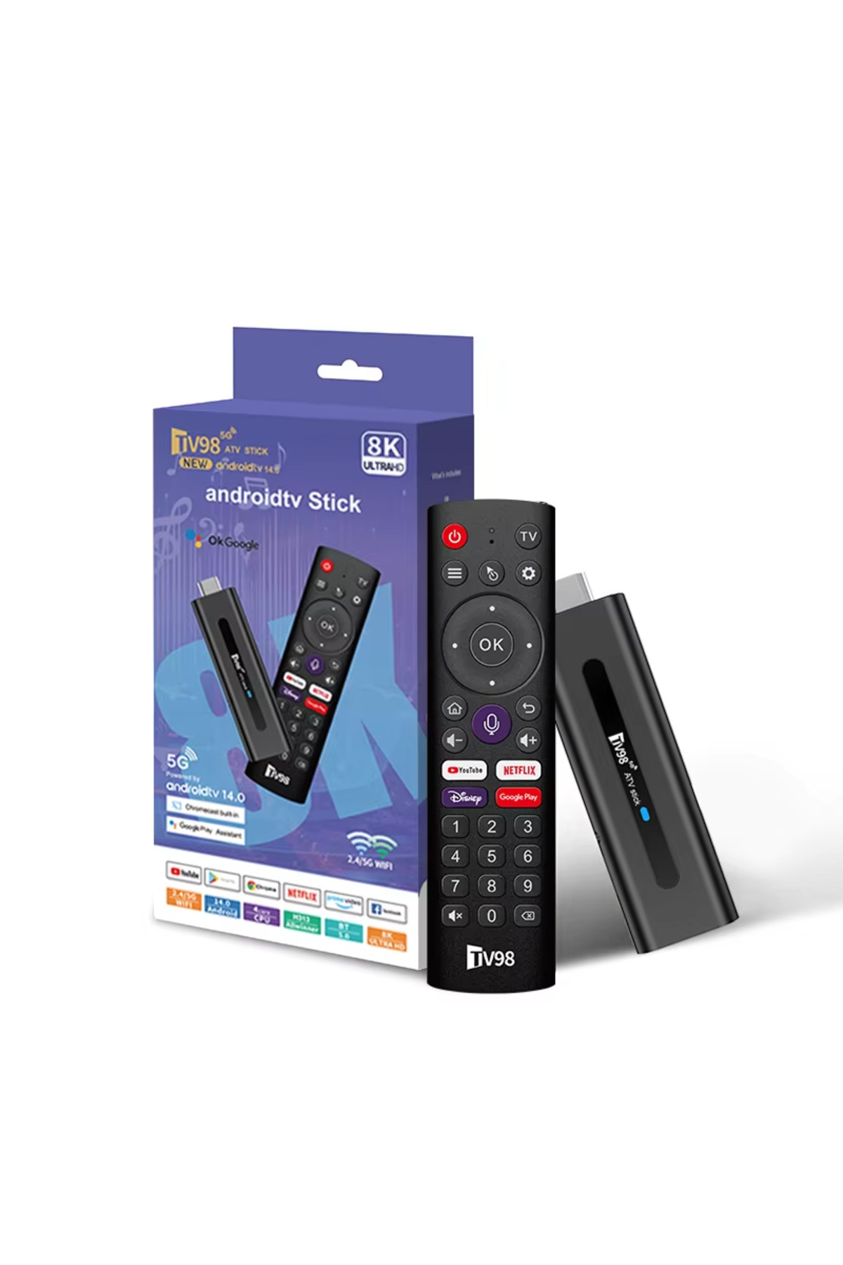 TV98 4K Ultra HD Android Smart TV Stick - Wifi Taşınabilir Medya Oynatıcı Medya Box