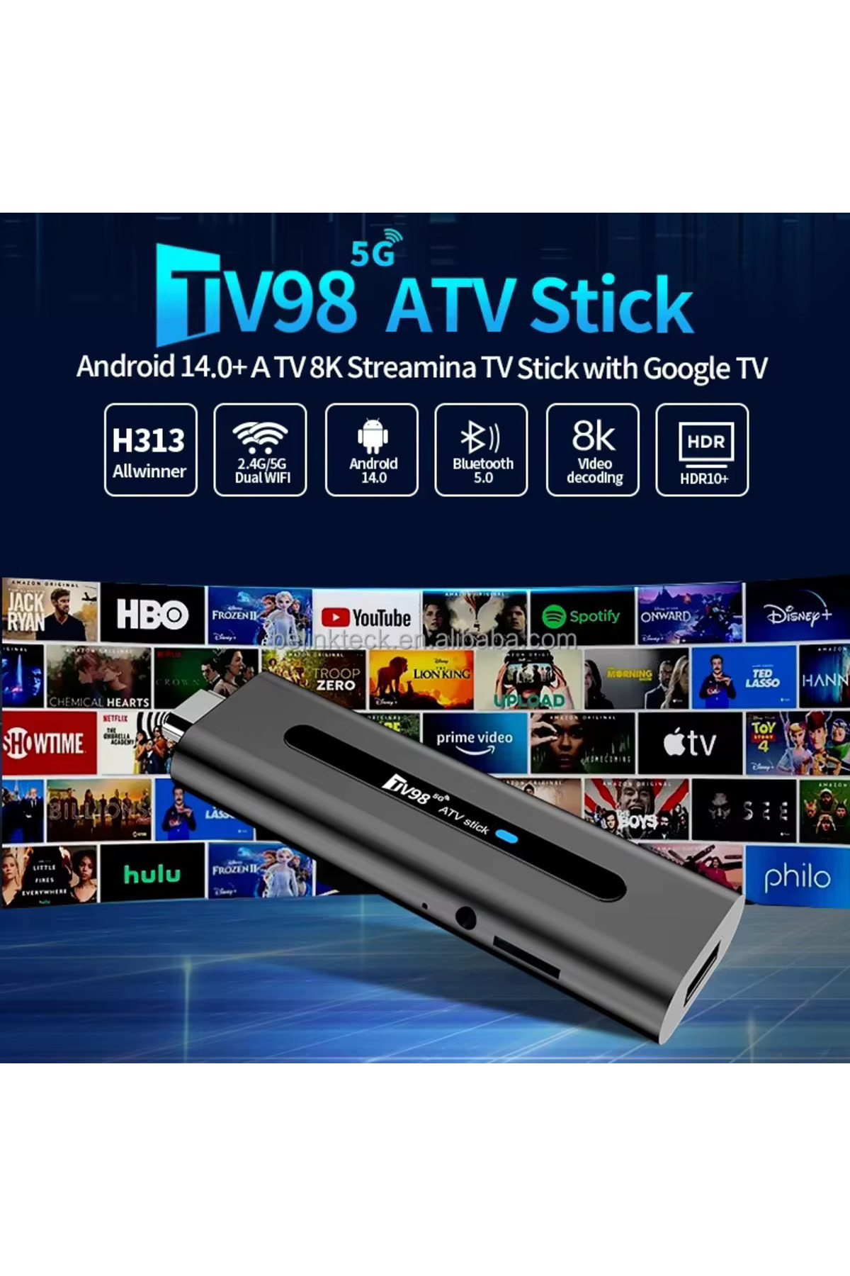 TV98 4K Ultra HD Android Smart TV Stick - Wifi Taşınabilir Medya Oynatıcı Medya Box