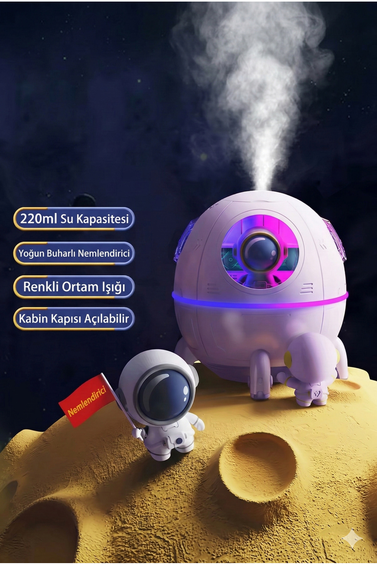 Astronot Figürlü Çocuk Odası Hava Nemlendirici ve Aromaterapi Difüzörü - Gece Lambalı