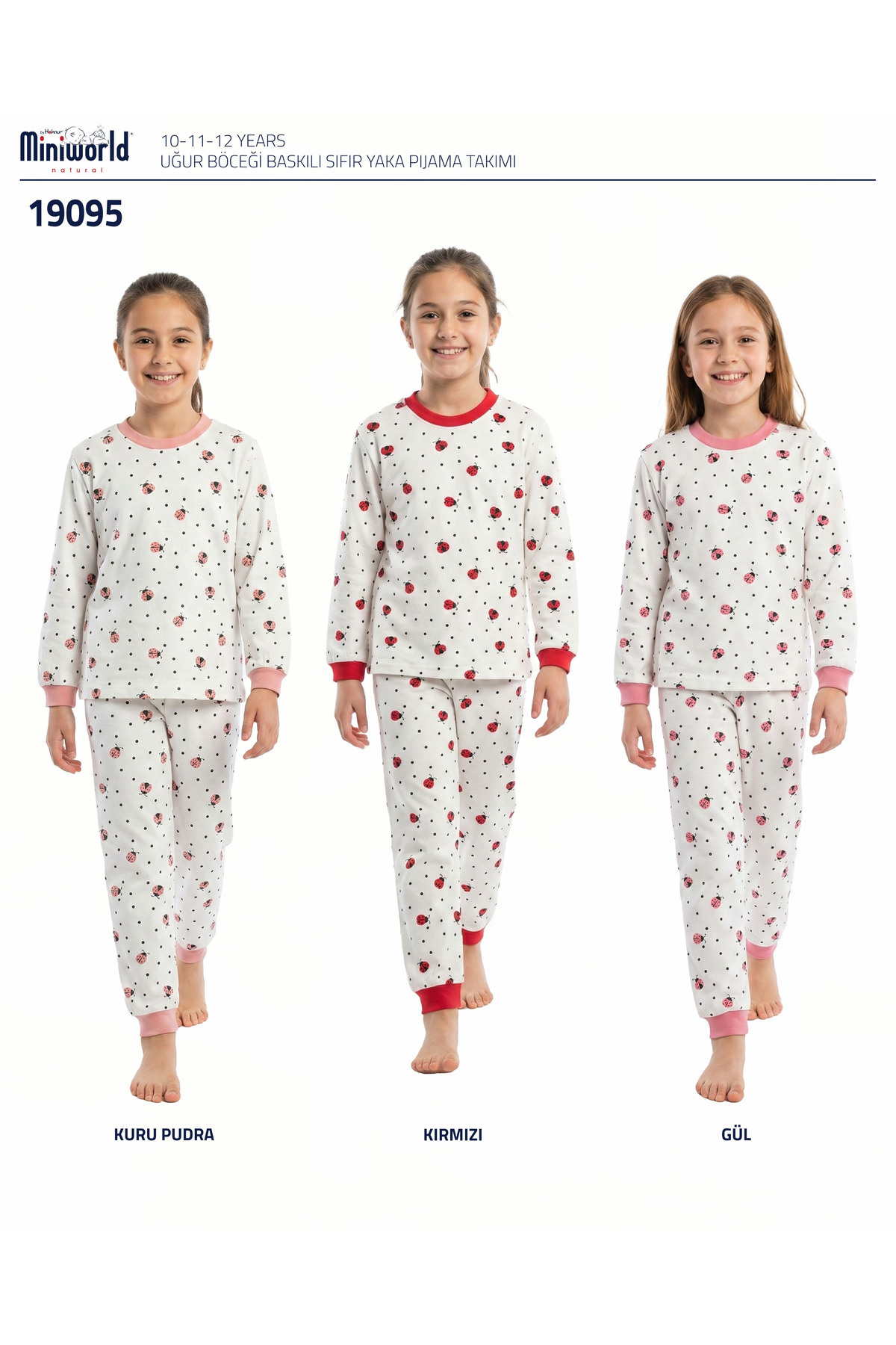 Miniworld Kız Çocuk Uğur Böceği Desenli %100 Pamuk 2 İp Örme Pijama Takımı fotoğrafı 2 (önizleme)