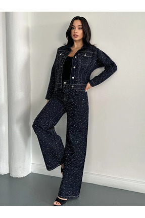 Nes Moda Taşlı Premium Denim Takım Ceket Pantolon