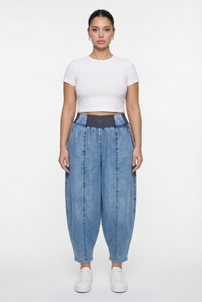 EXİTLİNE Kadın Lacivert Yazlık Beli Lastikli Ve Ribanalı Taşlı Özel Tasarım Ş...