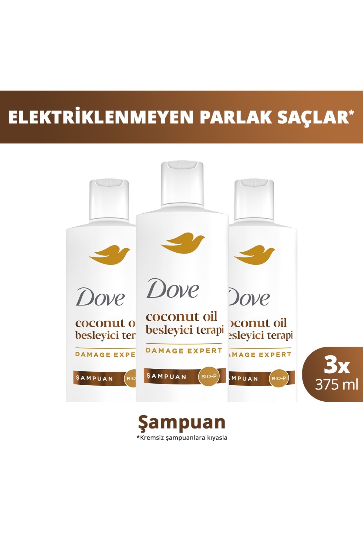 Dove Şampuan Coconut Oil Besleyici Terapi 375 ml x3 — SET.UNİ.10904