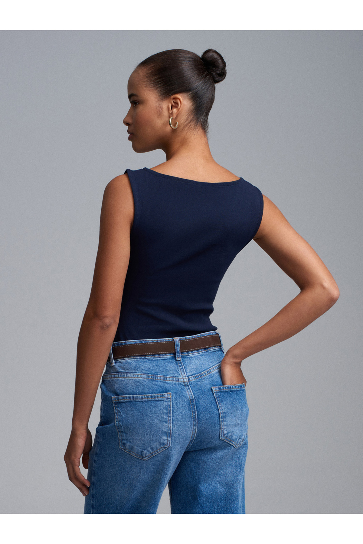 Dilvin  31589 Büzgülü Kayık Yaka Top-K.Lacivert - Görsel 2