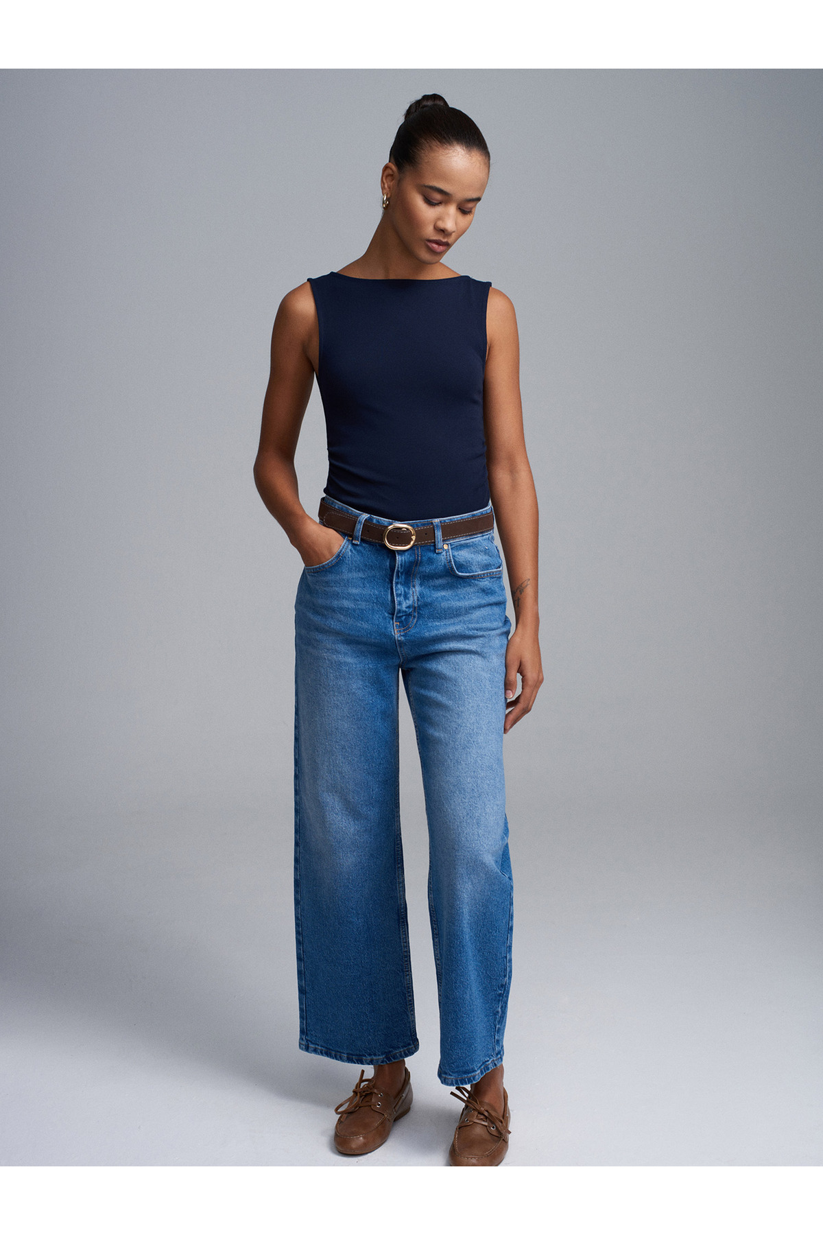 Dilvin  31589 Büzgülü Kayık Yaka Top-K.Lacivert - Görsel 3