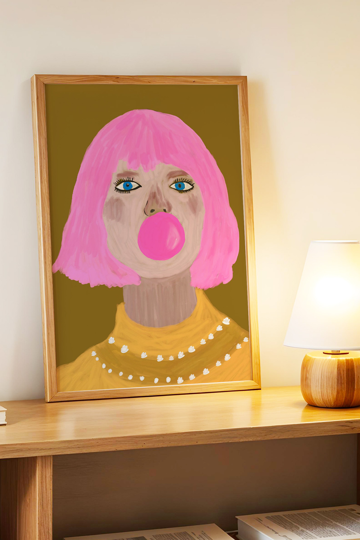 Kadın Pop Art Tablo Sakız Balonlu Modern Poster Duvar Dekoru Çerçevesiz