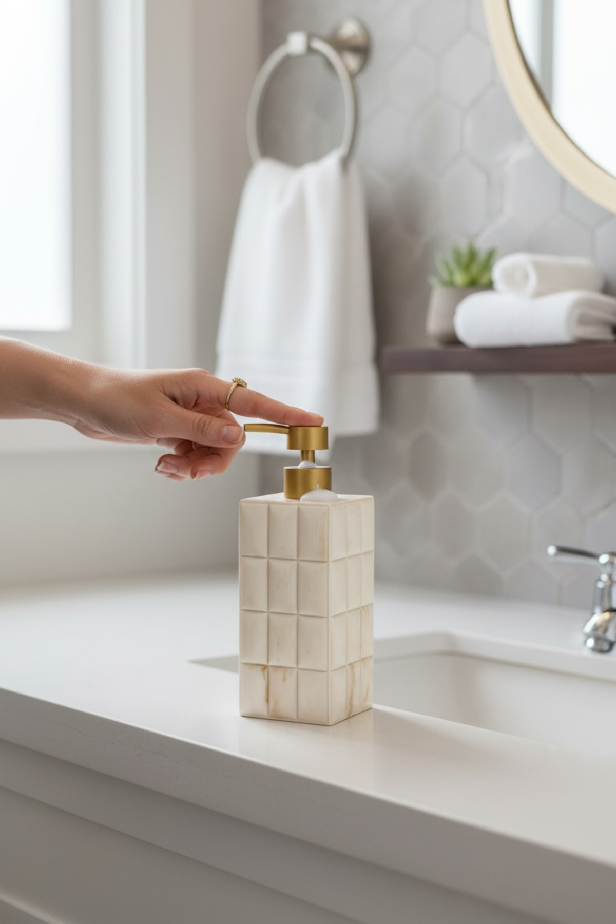 Ladurée 770 ml Mermer Kare Desenli Sıvı Sabunluk – Şık ve Modern Dispenser