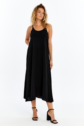 Transacoustic Kadın Siyah Ayarlanabilir Askılı Aerobin Uzun Elbise