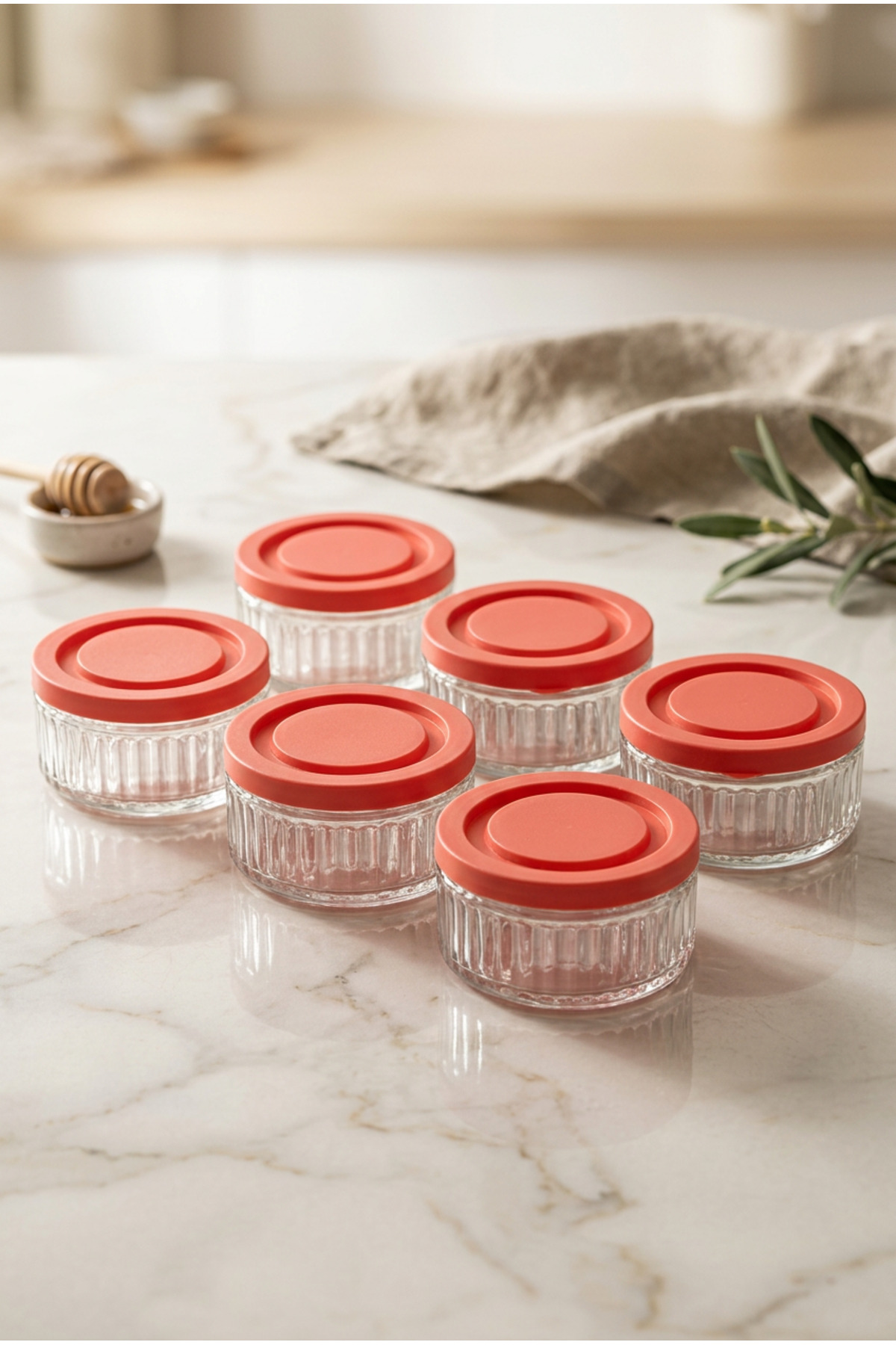 6-Piece Airtight Glass Breakfast Set - 140 Cc | Sealed Storage Box with Pink Lid