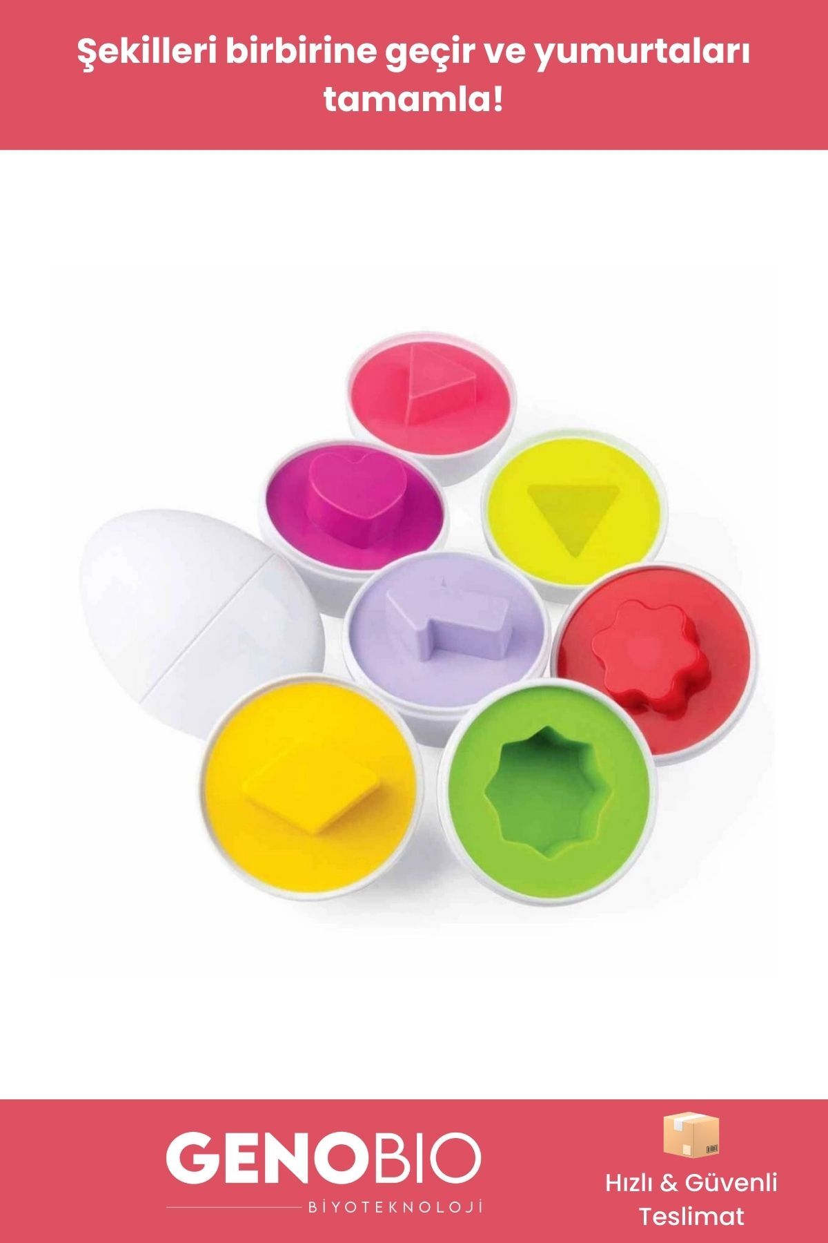 GenoBio #EğiticiOyuncak Şekil Eşleştirme Zeka ve El Göz Koordinasyon Geliştiren Oyun 10'lu Yumurta Seti fotoğrafı 2 (önizleme)