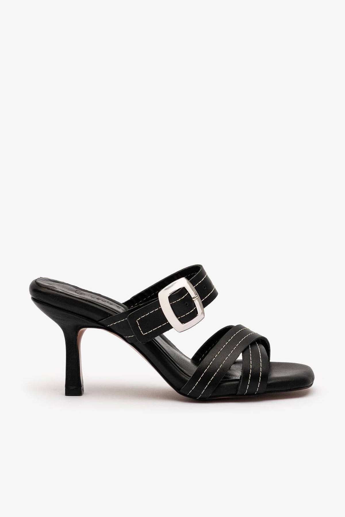 Nadia Women's Heeled Black Leather Slippers