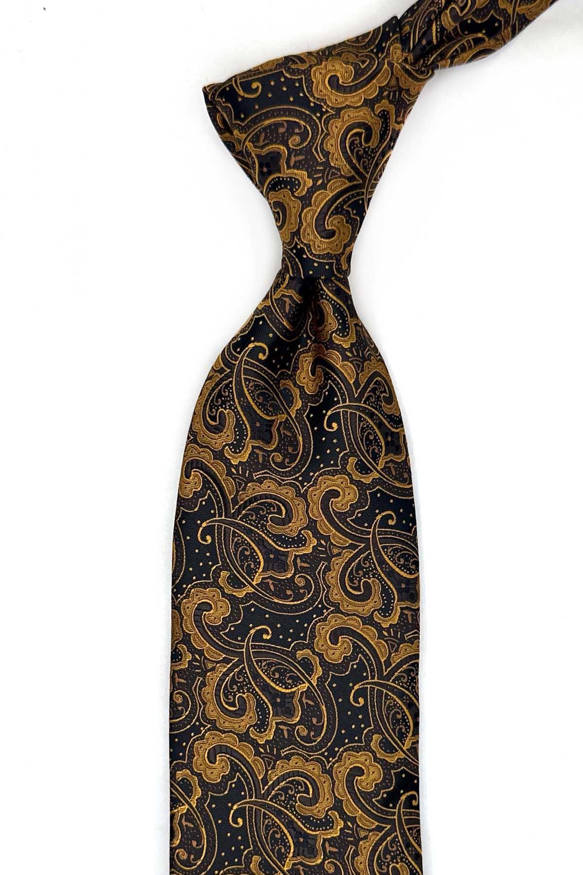 Yellow-Black Shawl Pattern Handkerchief Classic Tie KK13560