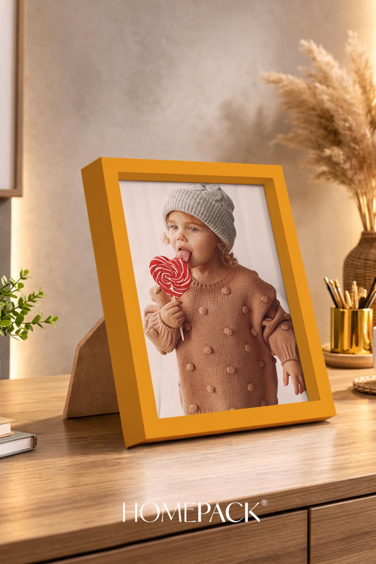 13x18 cm Desktop Picture Frame with Thick Yellow Wooden Frame, Photo Frame, YELLOW