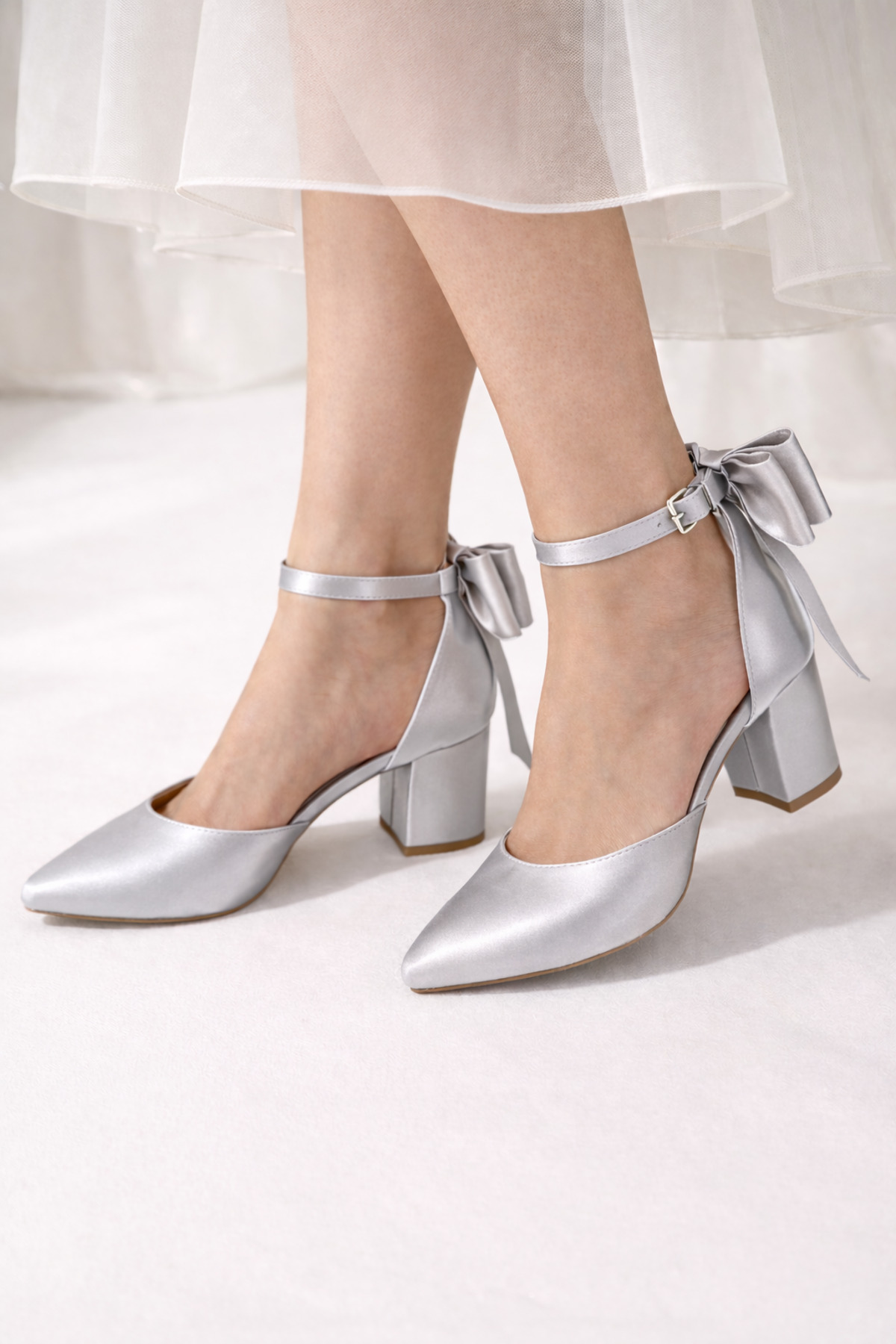 Women's Thin Heel Stiletto Ankle Band Shoes with Bowtie