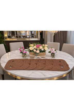 Armağan Garajı Doğal Jüt İp 6 lı Supla – El Yapımı Hasır Amerikan Servis Masa...