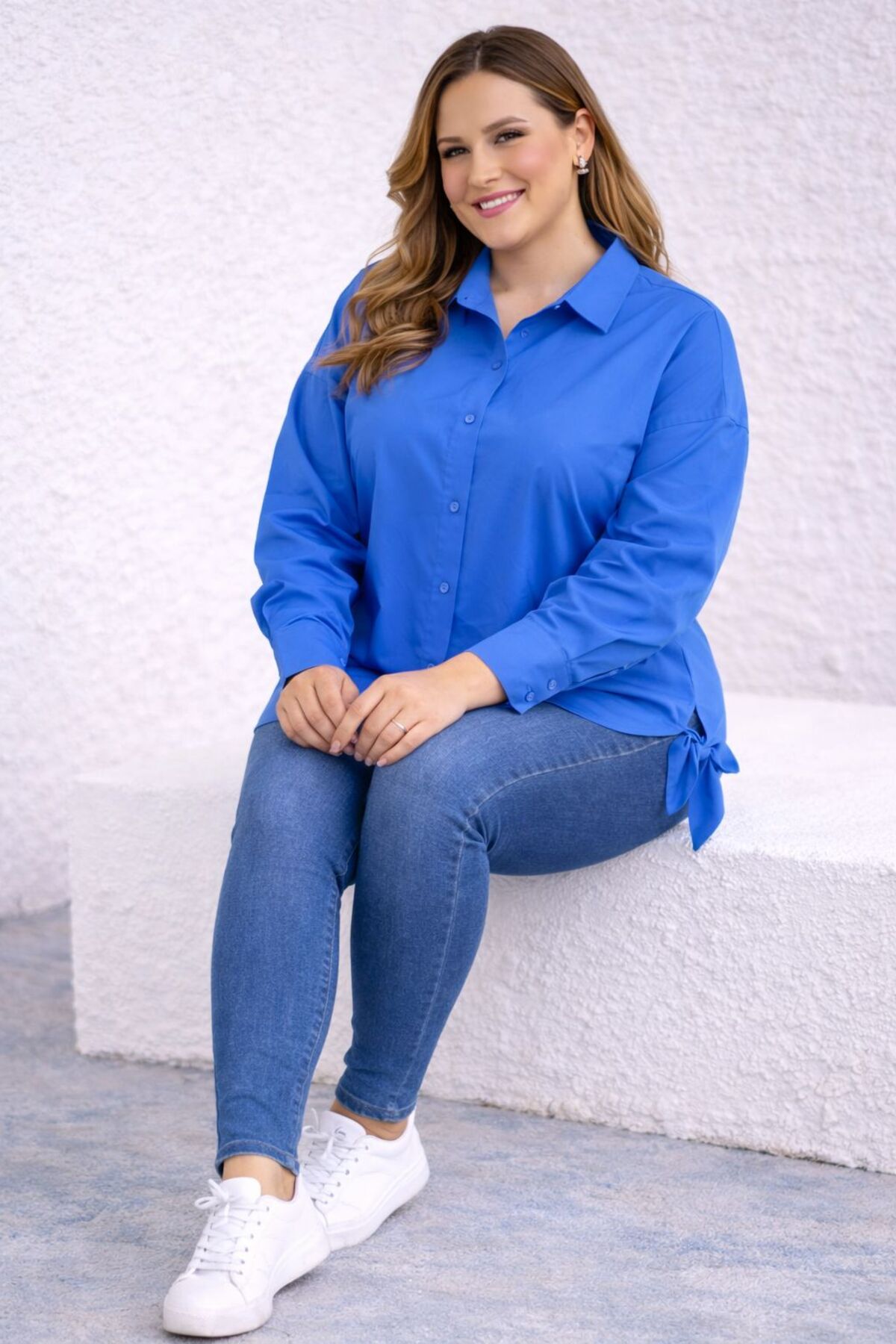 MAY MARA  BÜYÜK BEDEN KADIN PAMUK YIRTMAÇ DETAYLI GÖMLEK - Görsel 2