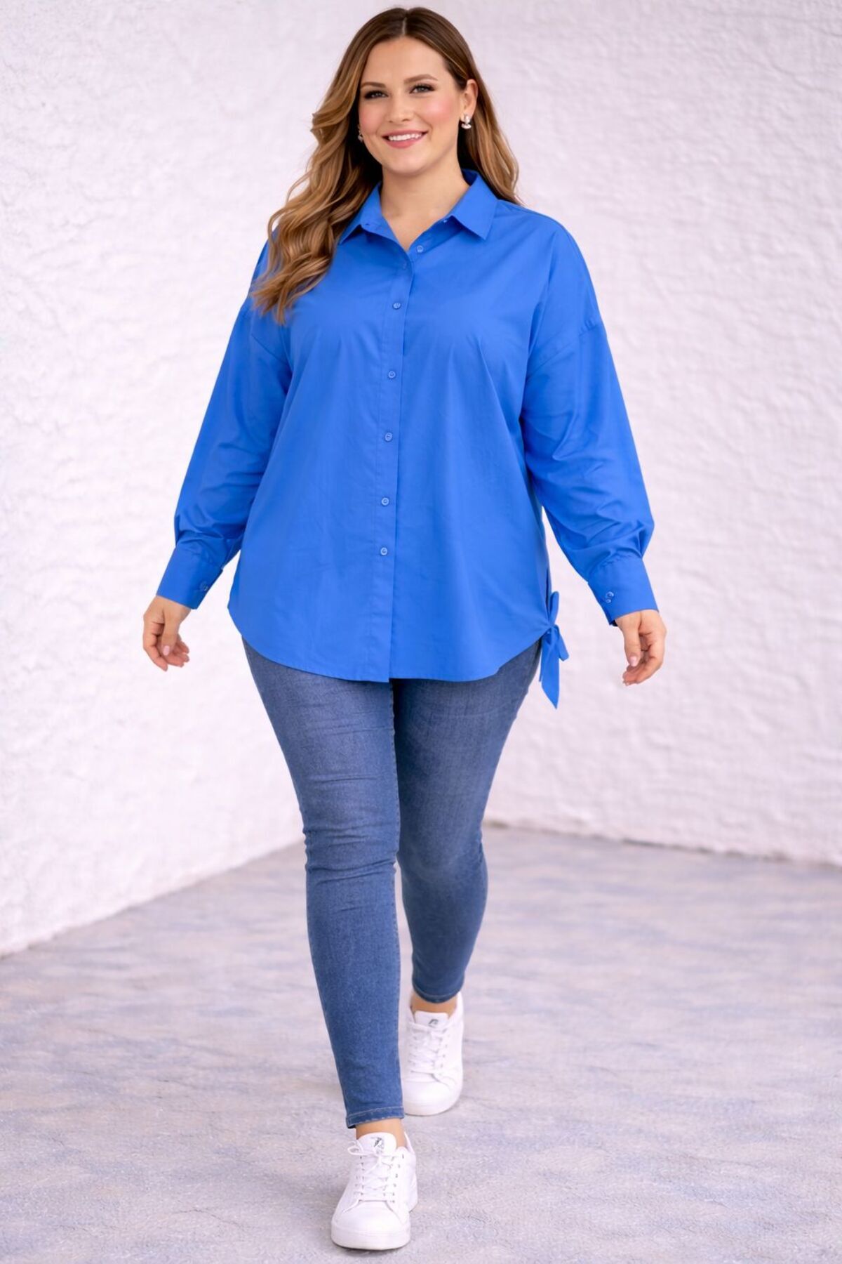 MAY MARA  BÜYÜK BEDEN KADIN PAMUK YIRTMAÇ DETAYLI GÖMLEK