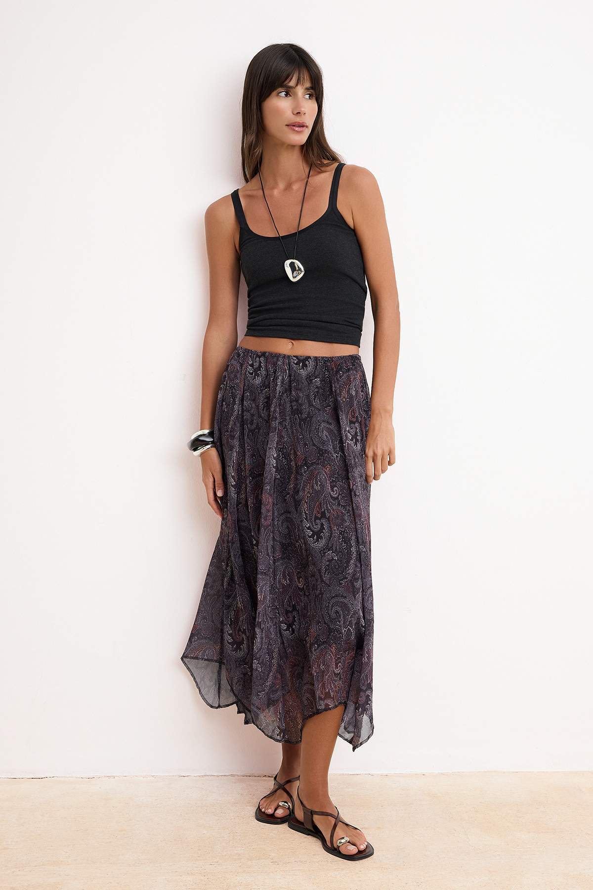 Trendyolmilla  Renkli Şal Desenli Asimetrik Kesim Astarlı Midi Şifon Etek TWOSS26ET00049 - Görsel 2