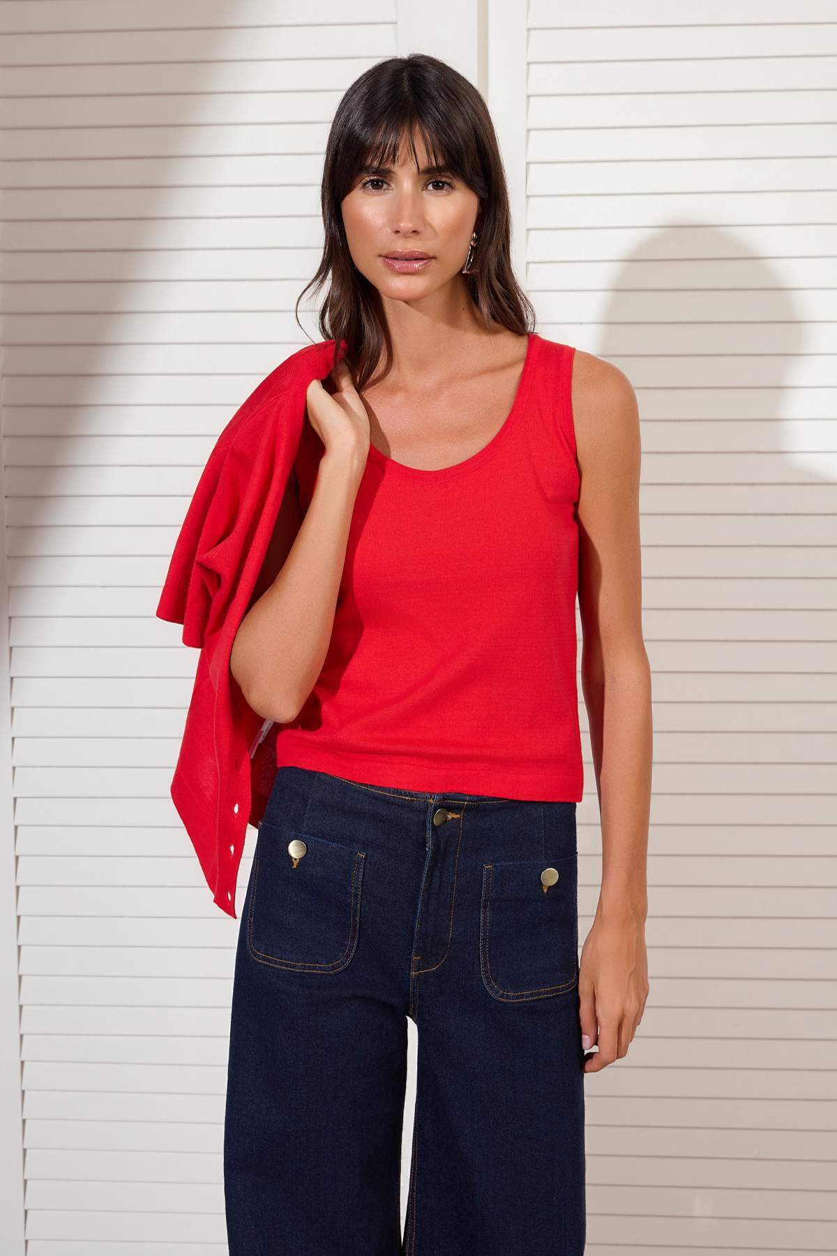 Trendyolmilla  Kırmızı Bisiklet Yaka 2'li Bluz-Hırka Triko Hırka TWOSS26HI00014 - Görsel 2