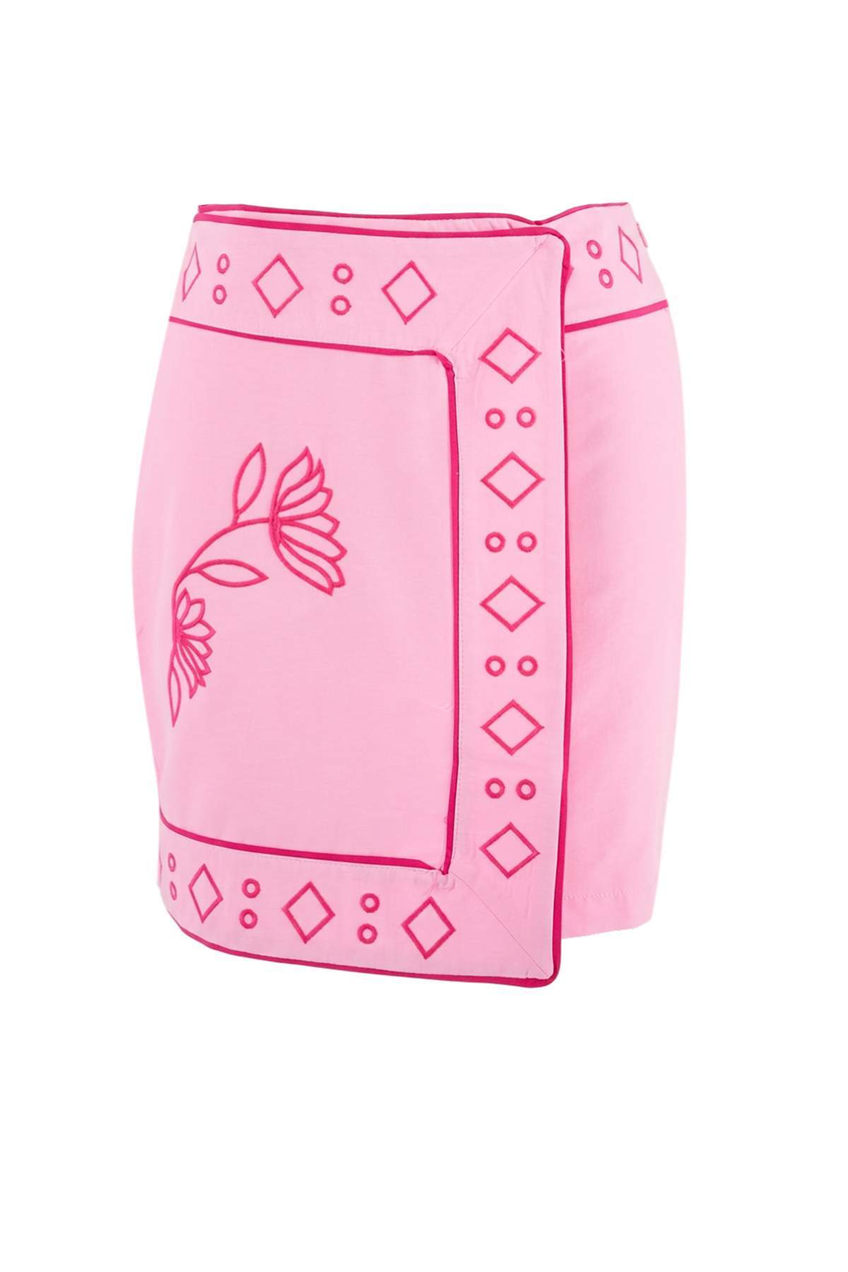 Trendyolmilla  Pembe Nakış Detaylı Gömlek Kruvaze Etek Dokuma Alt - Üst Takım TWOSS26AU00125 - Görsel 8